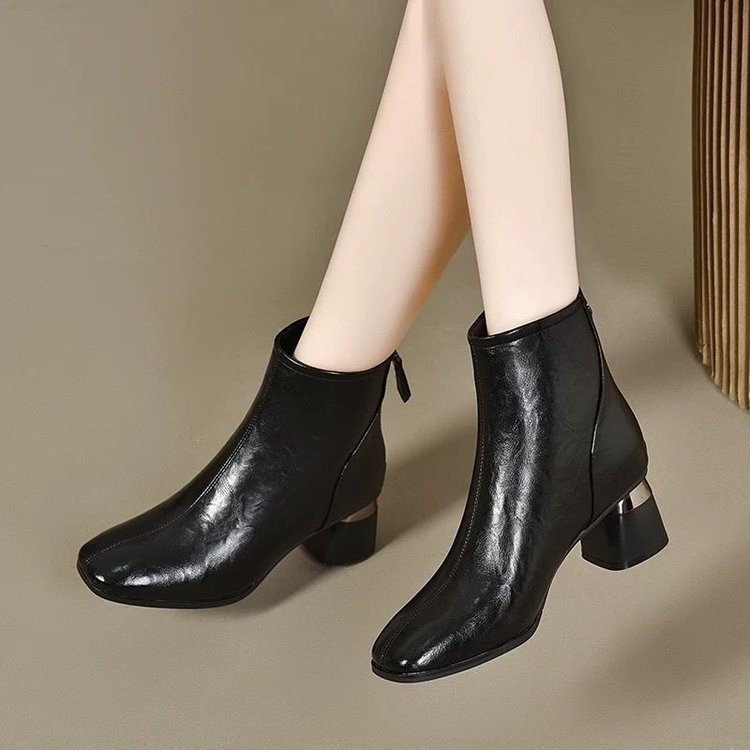 British Style Thick Heel Single Boots 2025 Autumn and Winter Fleece-Lined Warm Snow Boots Cold-Proof Women's Boots Boots for Women