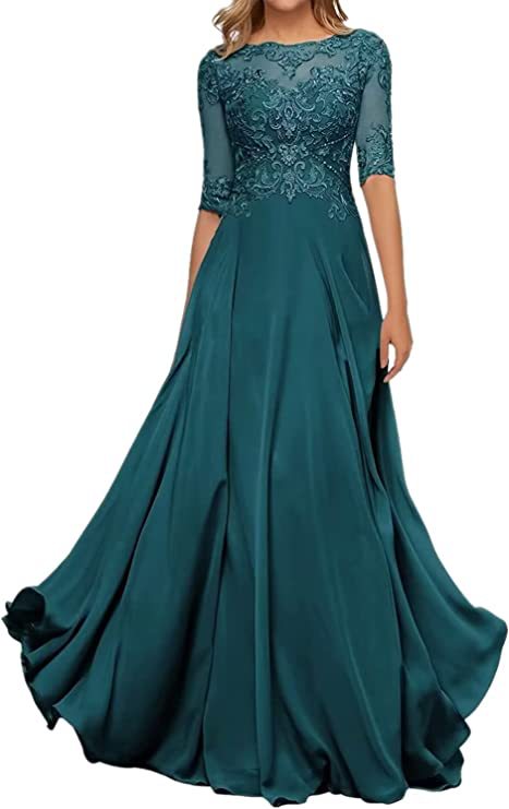 Nuevo Comercio exterior Amazon popular vestido de noche de encaje cuello redondo elegante adelgazamiento gasa largo piso-longitud vestido de banquete