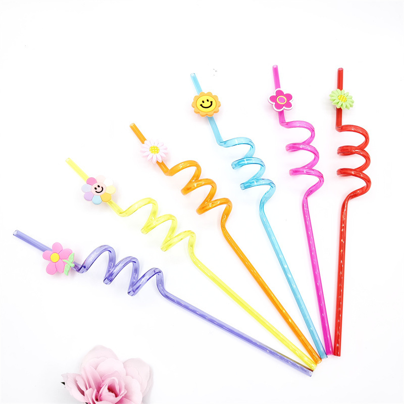 Cross-border PVC bar fiesta paja al por mayor forma creativa paja niños dibujos animados saludable juguete de paja de plástico