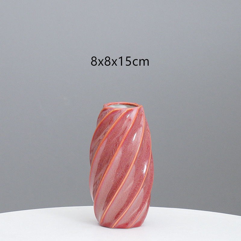 Cerámica moderna simple rayas florero sala de estar Azul Rojo creativo suave decoración del hogar flor seca arreglo floral