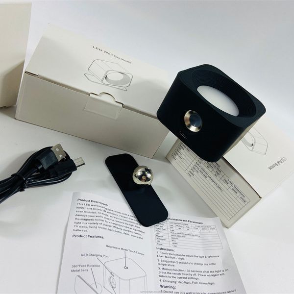  Lámpara de pared LED recargable USB – luz magnética portátil de lectura con control táctil, para dormitorio y armario