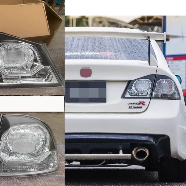 Es adecuado para el Civic Changsiming FD2 lámpara trasera transparente de crisantemo negro y blanco lámpara trasera de crisantemo cubierta de cuatro conjuntos