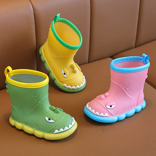 Children's mid-tube rain boots dinosaur cartoon water boots non-slip soft bottom waterproof shoes for boys and girls toddler rubber shoes rain boots for children