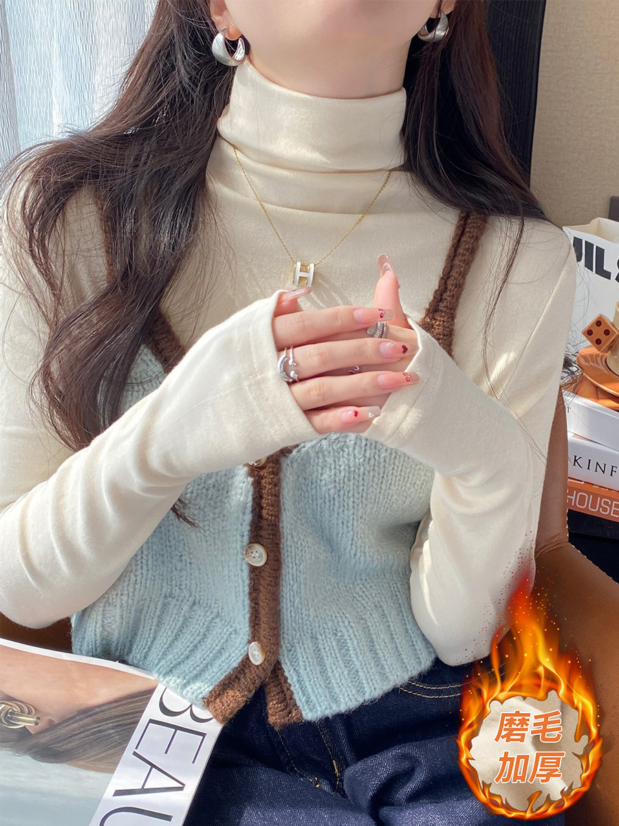 크림살구 터틀넥~기모 플러스 벨벳 스타일