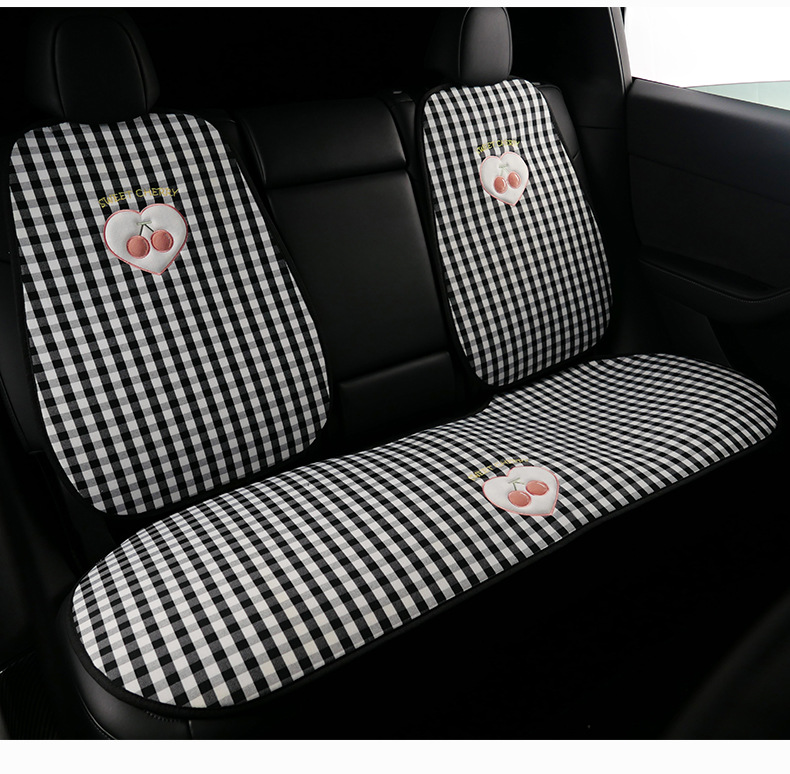 Plaid Cherry Car Cushion Four Seasons Universal Linen Single Piece Goddess Seat Cover Semi-enclosed Breathable Summer Day