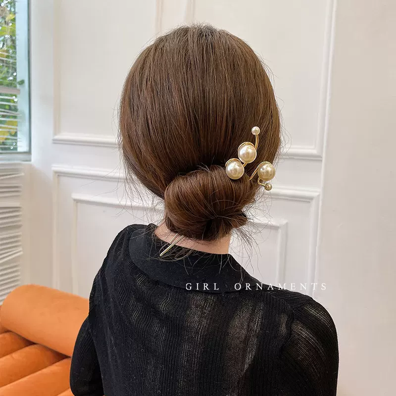高端金属珍珠发簪简约现代高级感盘发器日常簪子气质日式头饰发钗