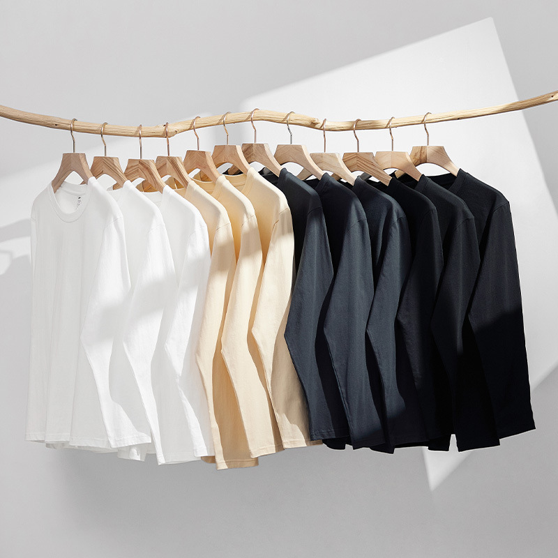 230グラム秋新疆精櫛棉重ポンド丸首純色長袖男tシャツゆるいシャツ代発|undefined
