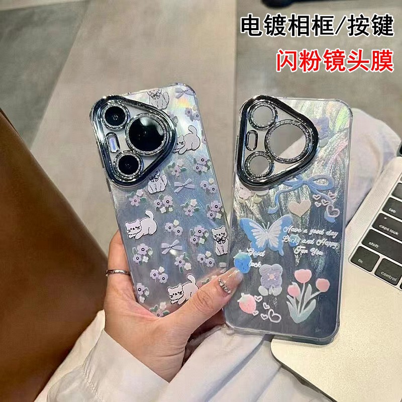 Wholesale feather gauze phone case suitable for Oppo Reno16, cute women's model A6S, FindX9 with glitter lens film Wholesale feather gauze phone case suitable for Oppo Reno16, cute women's model A6S, FindX9 with glitter lens film