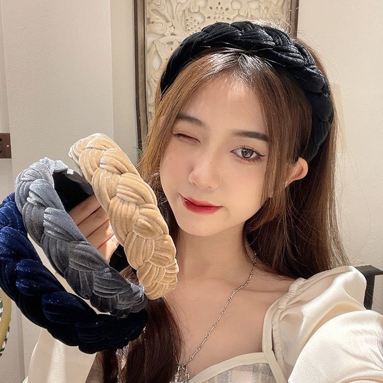 Corea del Sur Dongdaemun Otoño e Invierno nueva diadema de terciopelo simple ancho borde moda horquilla alta cráneo superior giro trenza diadema