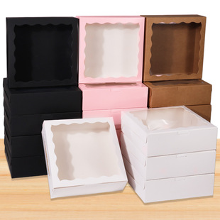 Cross-Border Hot Selling White Cardboard Transparent Square Window Pastry Packaging Box Baked Food Cake Box Wholesale Dropshipping