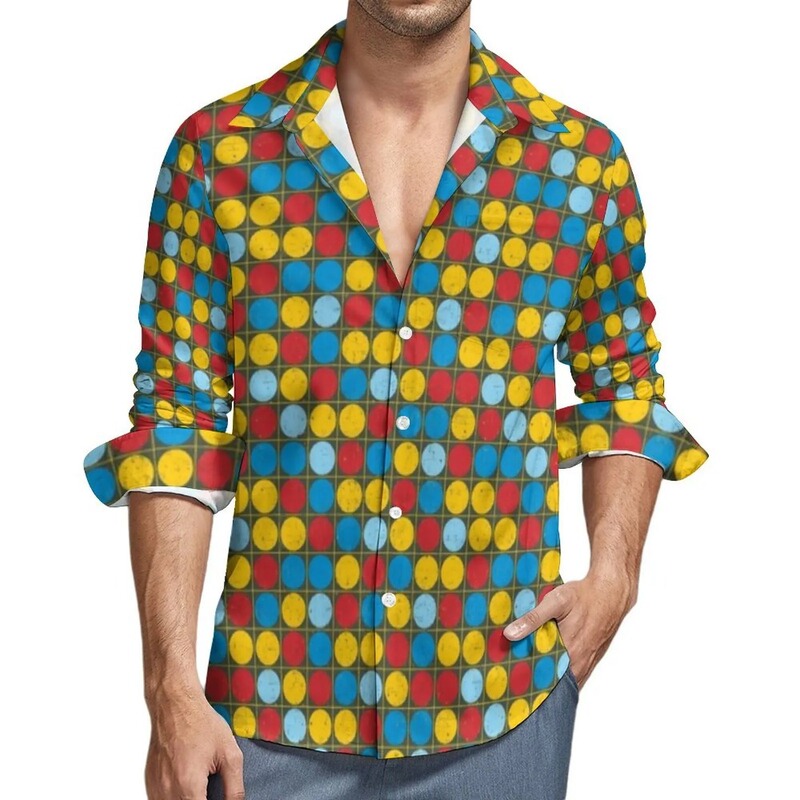 Retro 70 s Style Casual Shirt Men's Retro Blue Pattern Shirt Long Sleeve Retro Fashion Shirt Spring Retro 70 s Style Casual Shirt Men's Retro Blue Pattern Shirt Long Sleeve Retro Fashion Shirt Spring