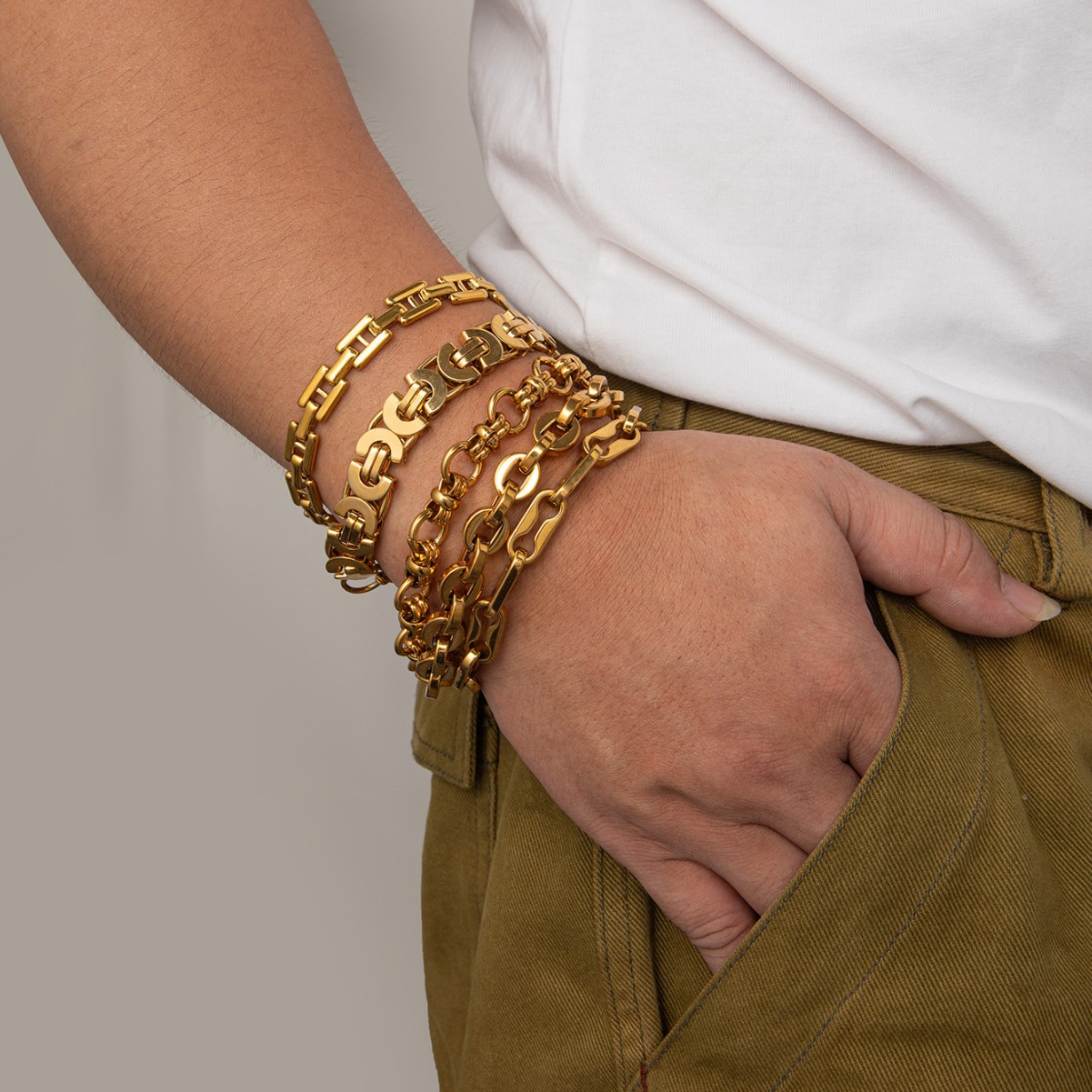 Daily Occasion 304 Stainless Steel Material Hip-Hop Geometric 304 Stainless Steel Plating Men's Chain Bracelet Men's Chain Bracelets