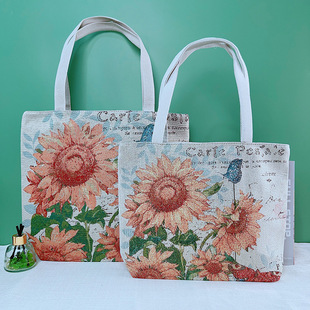 Fashion All-match Casual Elegant Women's Canvas Bag Double-sided Jacquard Embroidery Wear-resistant Single Hand-held Shoulder Bag Mummy Bag