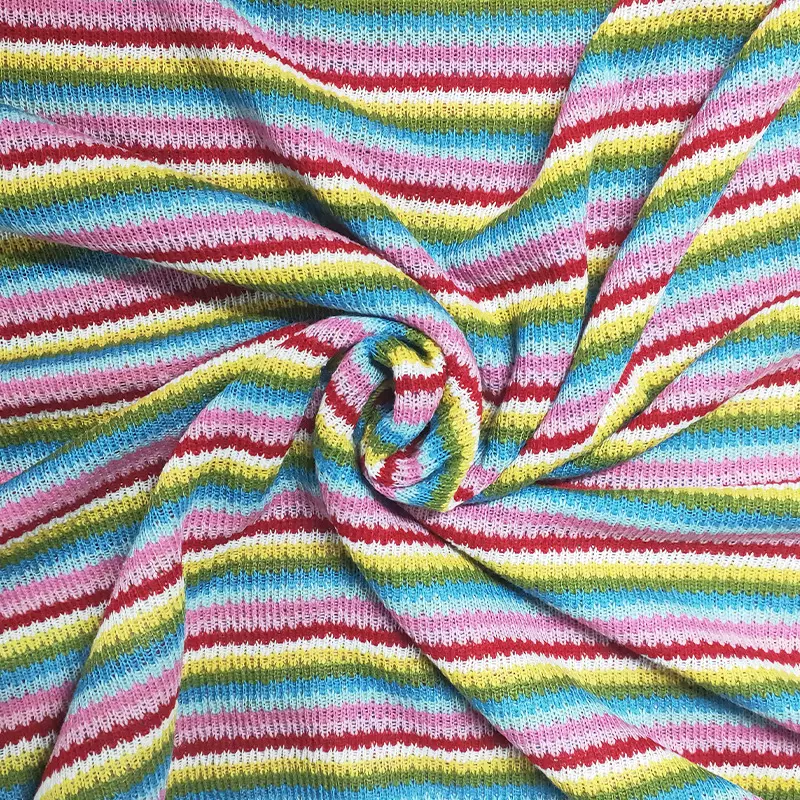 新品粗针色织提花布抱枕衣服箱包工艺品毛线布料彩虹条纹针织面料