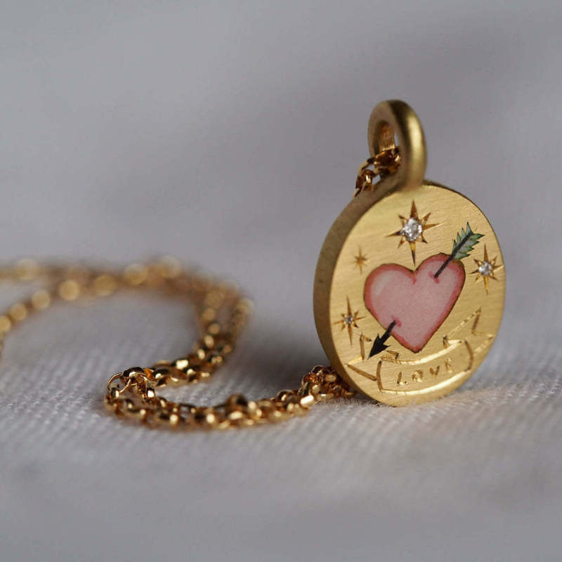 Hand-Painted Accessible Luxury High Color Retention Pendant Necklace Hand-Painted Flower Heart Pendant Sweater Chain Valentine's Day Titanium Steel