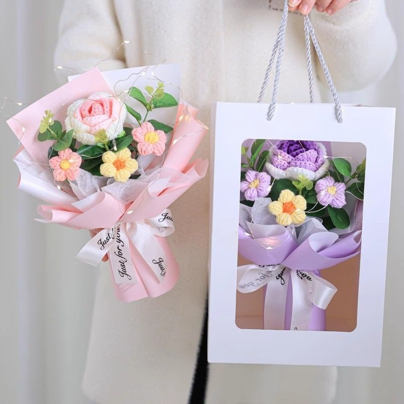 七夕教师节礼物女神节花束针织花毕业季小香风花束针织玫瑰花跨境|undefined