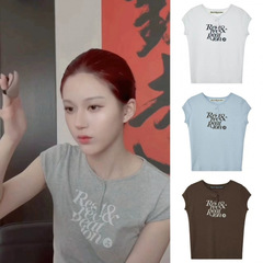 趙露思同金RestandRecreationボタンデザインRR正肩半袖tシャツ女性修身ショートタイプ