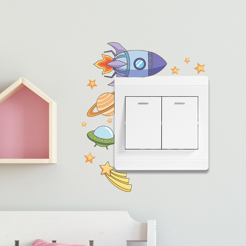 LD-K012 cartoon rocket ship star bedroom living room entryway switch sticker home wall decoration wall sticker