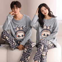 100%纯棉情侣睡衣女春秋季长袖可爱卡通女士套装男士可外穿家居服