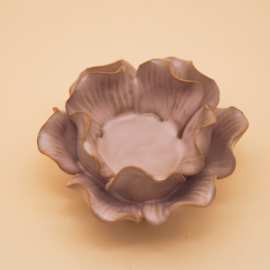 亚光粉红色釉纯手工仿真陶瓷花朵烛台纯手工陶瓷莲花烛台