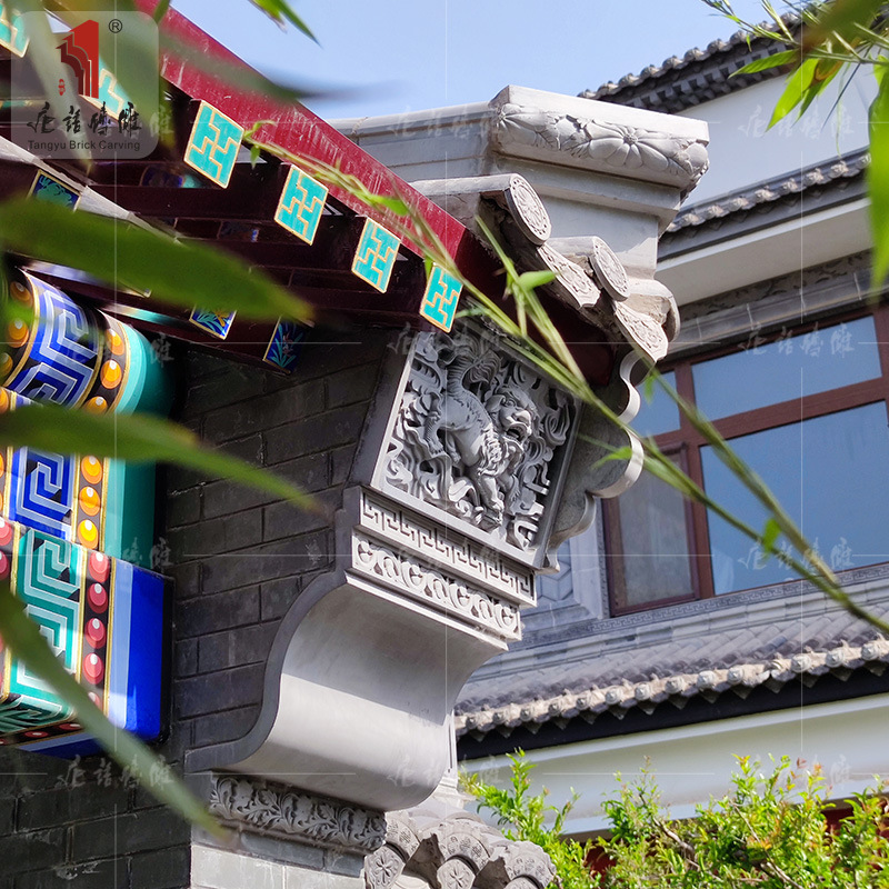 唐语砖雕 仿古砖青砖影壁墙照壁浮雕摆件 马头墙装饰50cm仙桃斗拱