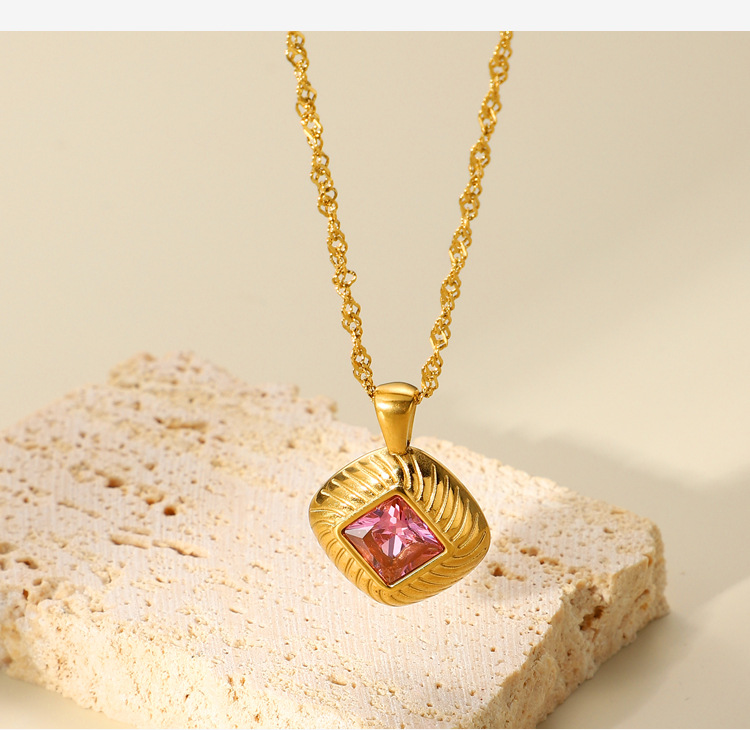 Simple Style Square Titanium Steel Plating Inlay Zircon Pendant Necklace Colorza_colorza_2