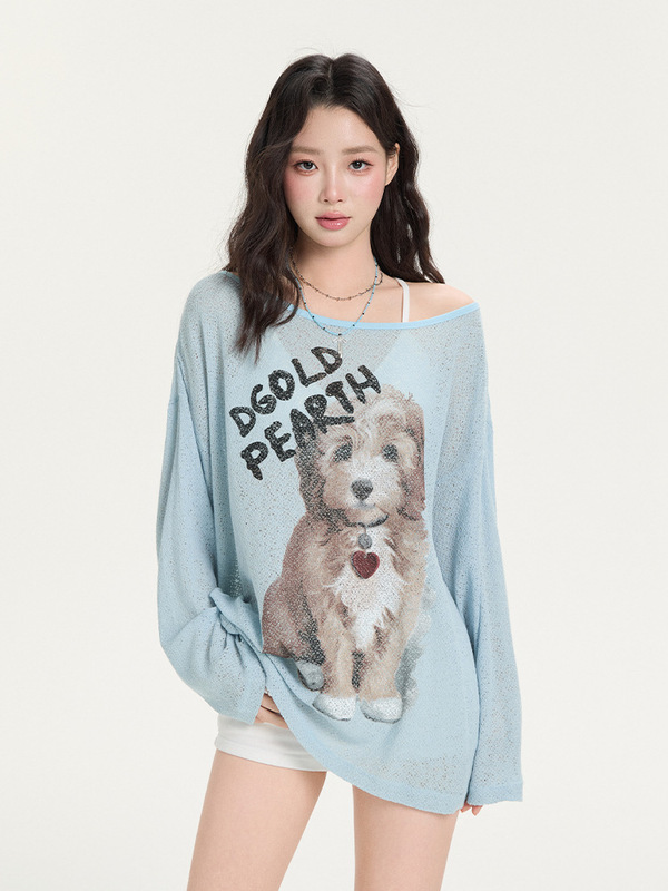Baixiaoyu オリジナル韓国甘辛ルーズレイジーオフショルダー長袖 Tシャツ女性の夏の日焼け止めブラウストップ|undefined
