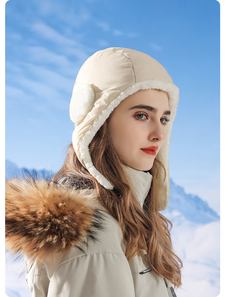 Vinterdun bomull Lei Feng hatt, utomhusskidåkning, vindtät, vattentät, hörselskydd, cykling, plyschisolering, huva_voghion.com