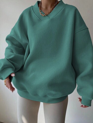 2025 new autumn Amazon European and American casual women's solid color long-sleeved round neck sweatshirt loose large size sweatshirt