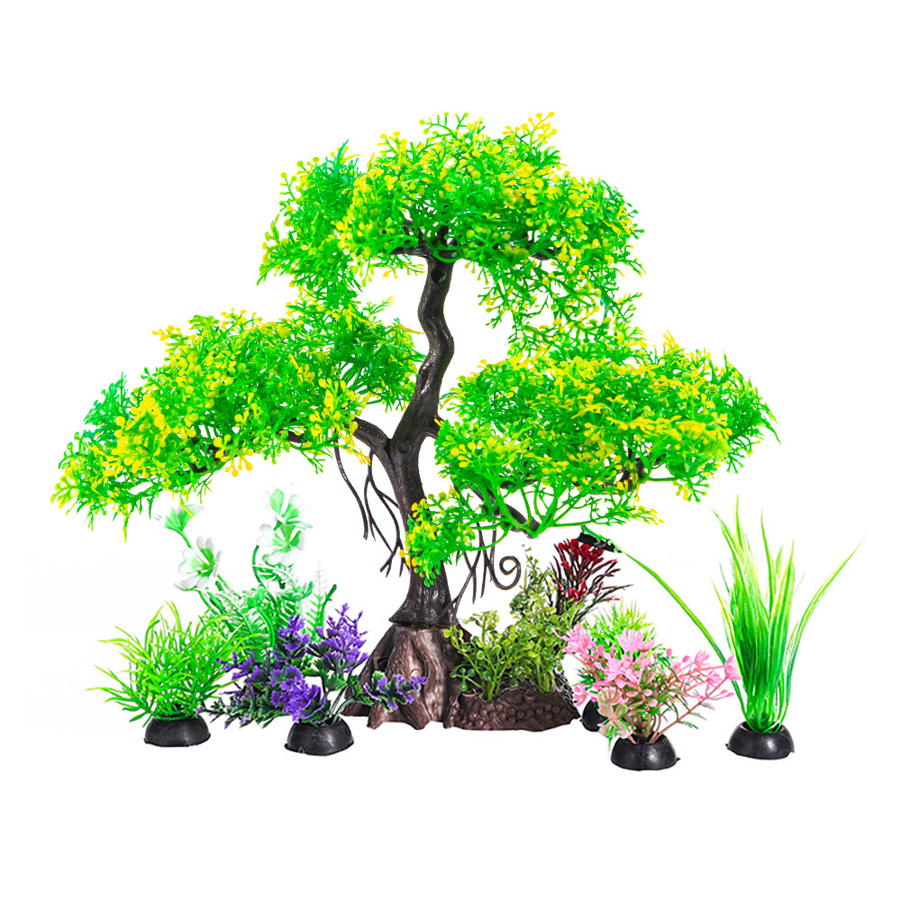 仿真水草魚缸造景裝飾擺件批發 水族箱塑料莫斯樹假綠植套餐