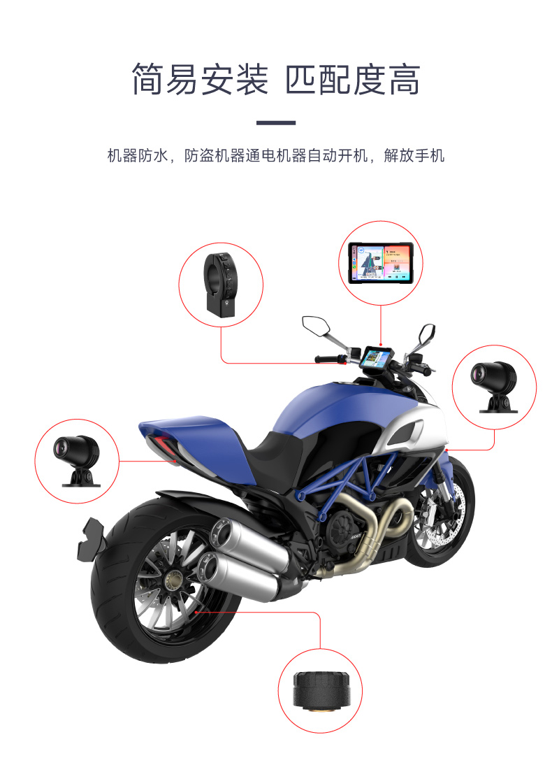 Motorcycle Driving Recorder, Smart Car Front and Rear Dual-Lens Navigator All-In-One Machine