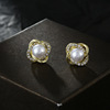 Beads from pearl, fashionable universal fresh earrings, Korean style, internet celebrity, flowered
