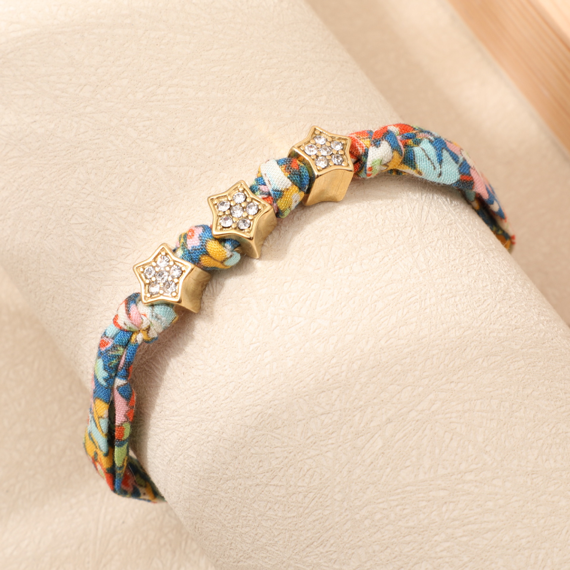 304 Stainless Steel, Bandana, Cloth Material Retro Classic Style Printing Star Rhinestones 304 Stainless Steel Bandana Cloth Silk Scarf Cord String Bracelets Wholesale