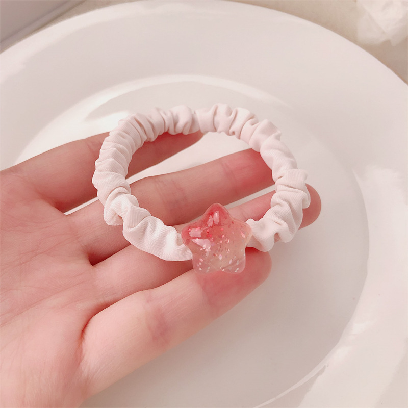 Lindo y dulce polvo suelto amor lazo para el cabello temperamento femenino estrella círculo de intestino delgado cuerda para la cabeza todo fósforo cola de caballo alta cuerda para el cabello accesorios para el cabello