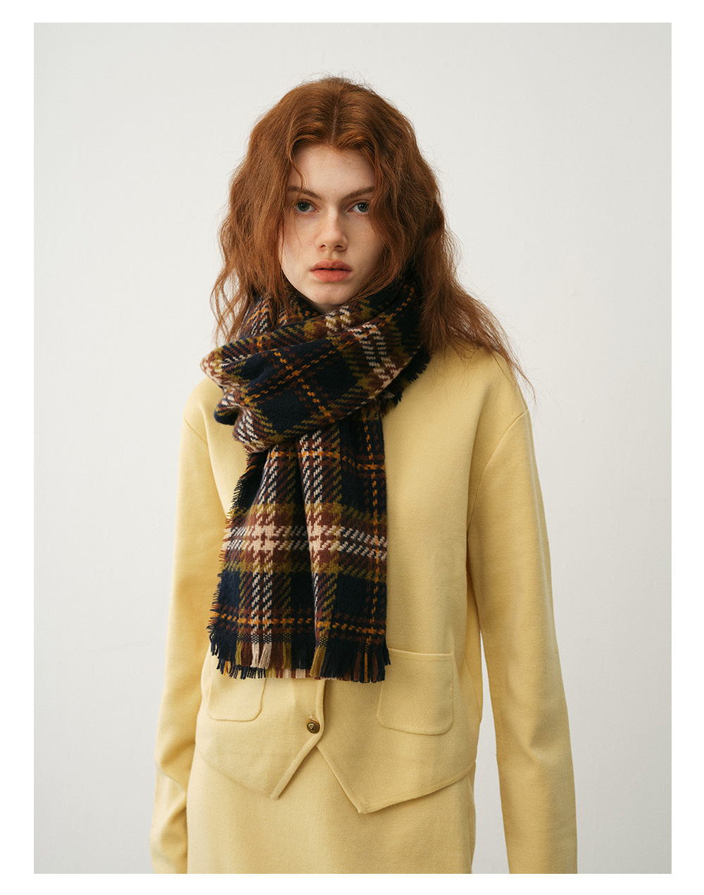 Cachecol de xadrez clássico para mulher, lenço de inverno macio_voghion.com