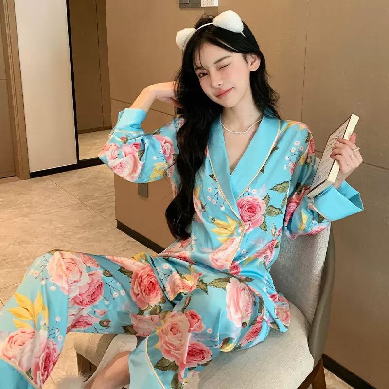 【甜语】冰丝睡衣女2023新款春夏长袖薄款高级感时尚甜美风家居服