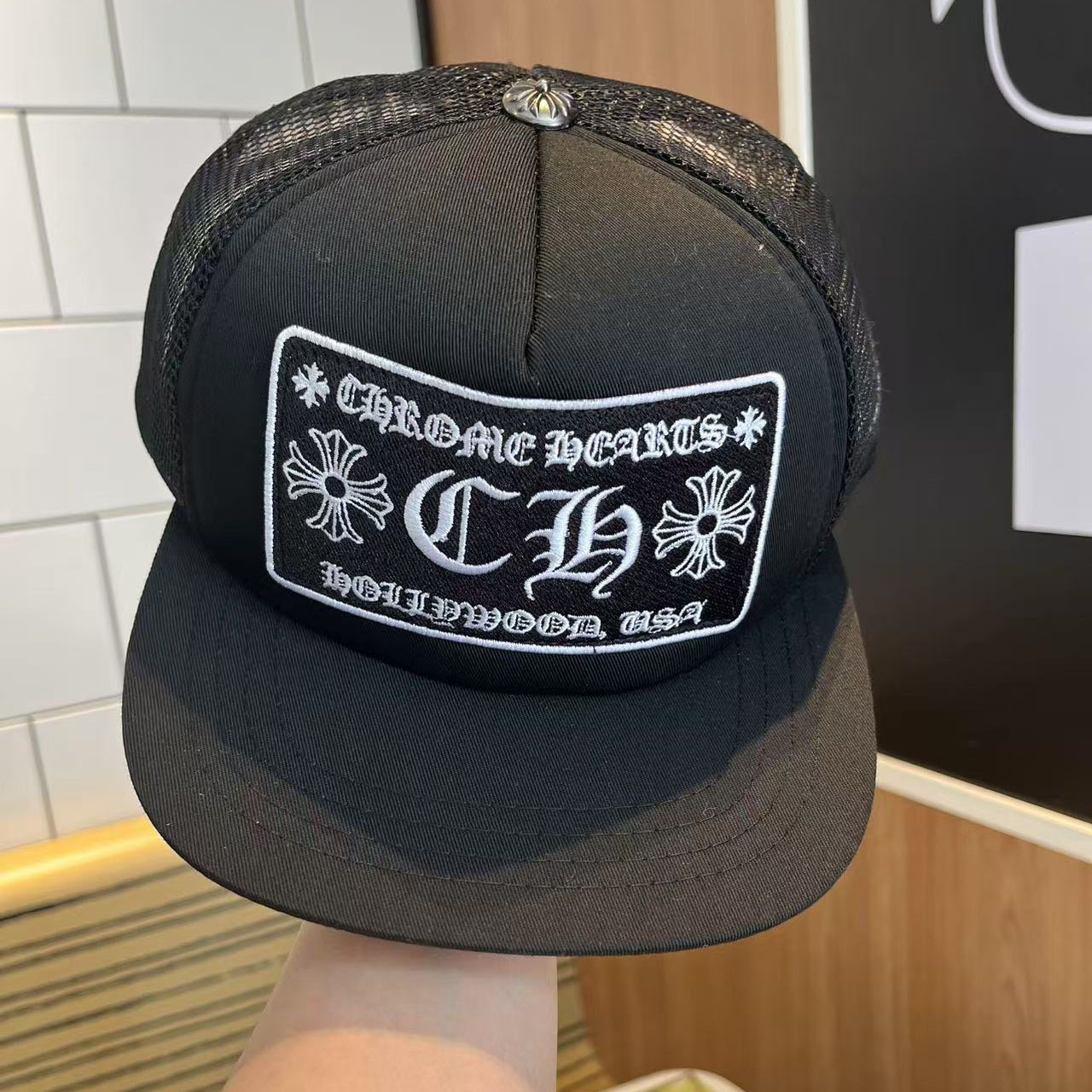 Sombrero para el sol CH Cro de verano para parejas nuevas de moda americana, sombrero de hip-hop de ala plana bordado a la moda ~ sombrero de malla de béisbol