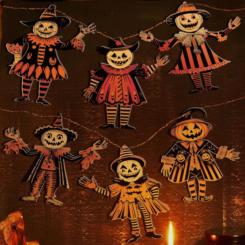 ハロウィン ヴィンテージ カボチャ 木製装飾バナー クリスマス ヴィンテージ ホオジロ 木製|undefined