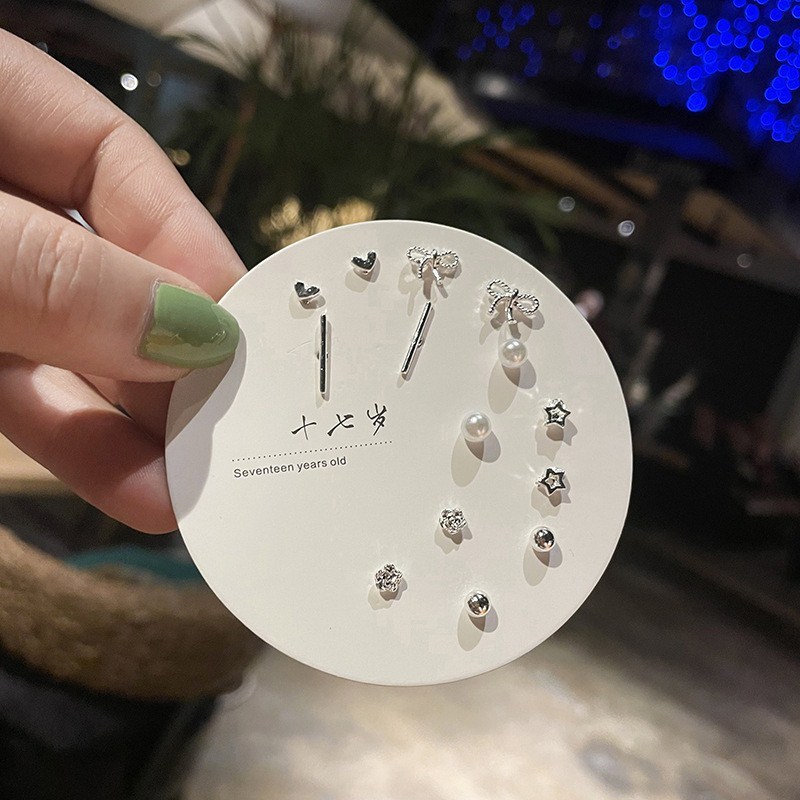 女性用コンパクトミニインズピアス S925 シルバー針 1週間ピアス 7点セット 爽やかで甘い組み合わせ|undefined