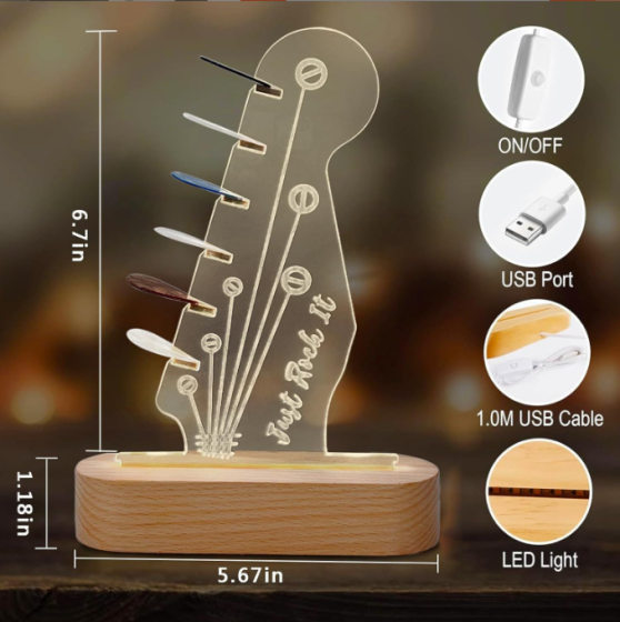 Cross-border new atmosphere 3d night light wooden guitar pick storage rack acrylic lamp creative gift lamp
