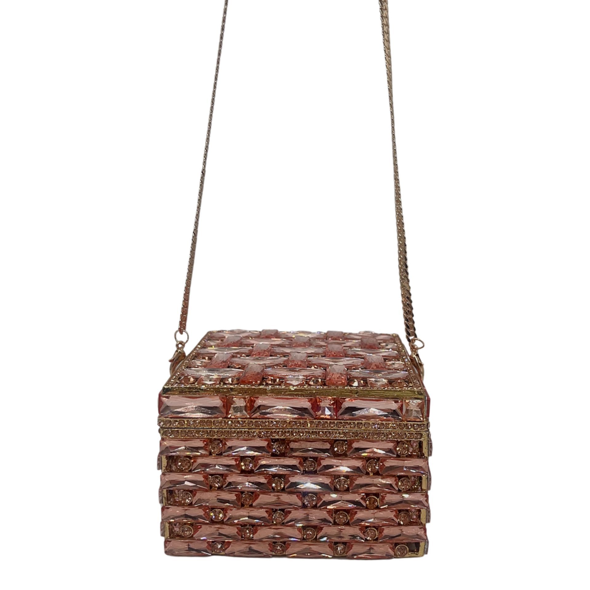 Túi clutch nữ đính kim cương dáng hộp vuông nhỏ dự tiệc — Nền vàng kim cương trắng, Vàng AB, Bạc AB, Màu bạc chi tiết 9