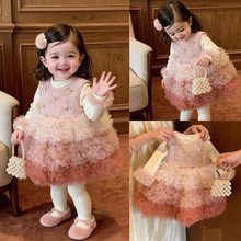 高端女童周岁礼服女宝生日公主连衣裙2026冬装洋气过年衣服蓬蓬裙