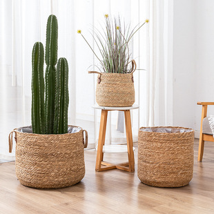 Cross-border Simple Rattan Flower Pot Woven Straw Floor Ornaments Potted Plant Green Plant Pot Cover Breathable Living Room