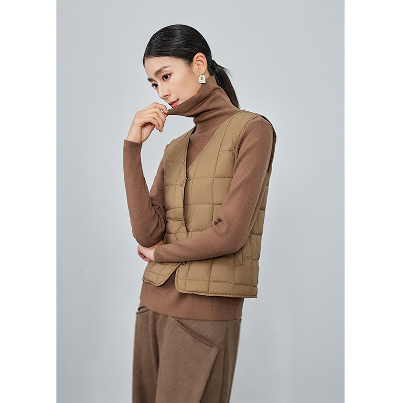 v领无袖保暖羽绒服马甲女2025秋季新款气质通勤减龄90白鸭绒背心|undefined