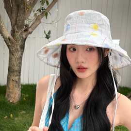 2026韩版小清新彩色圈圈渔夫帽女夏季出游大帽檐遮阳防晒绑带盆帽