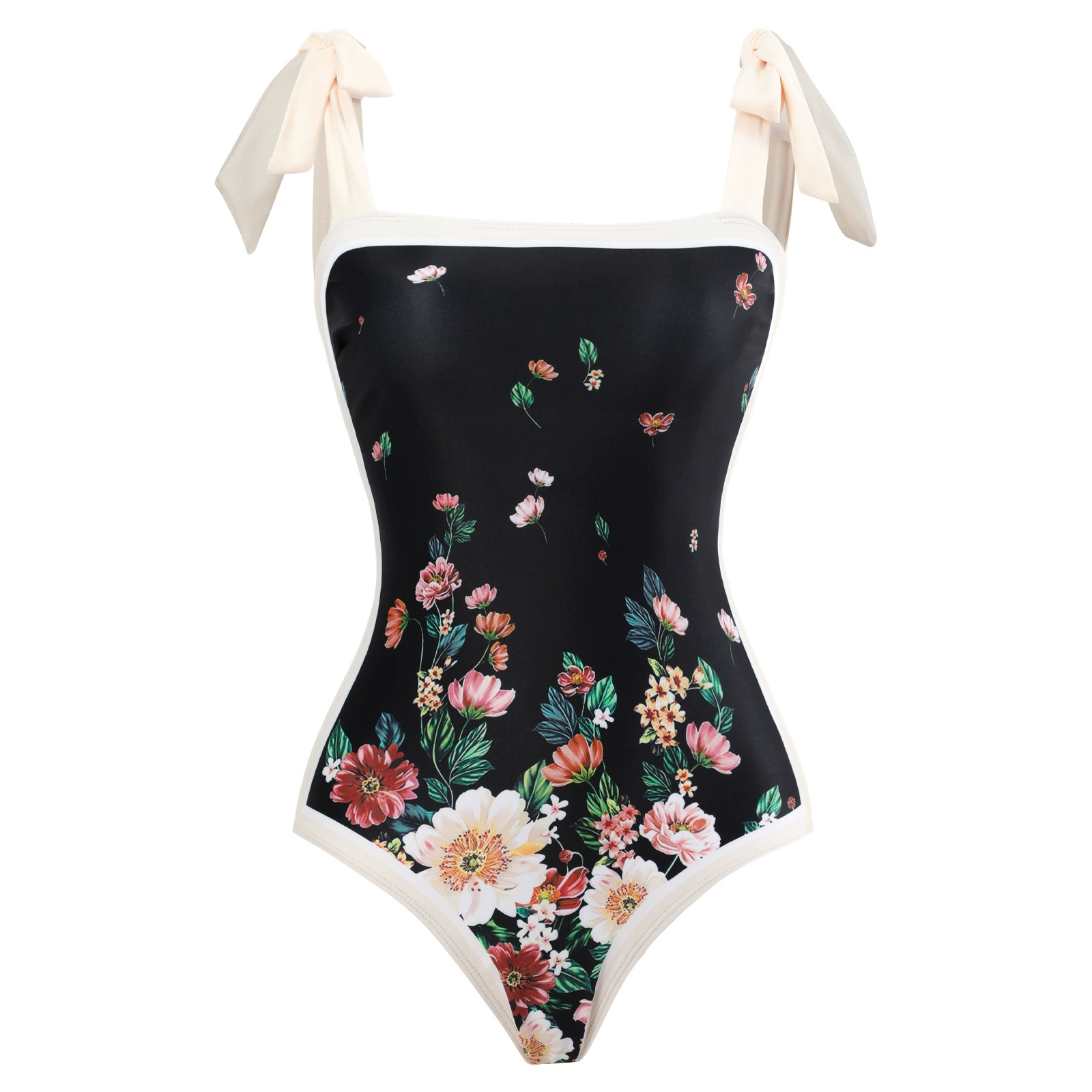 One-Piece Swimsuit (Qiao Jiayuan) 2025 Retro Style with Wrap Skirt, Crane Print, S–XL & One Size