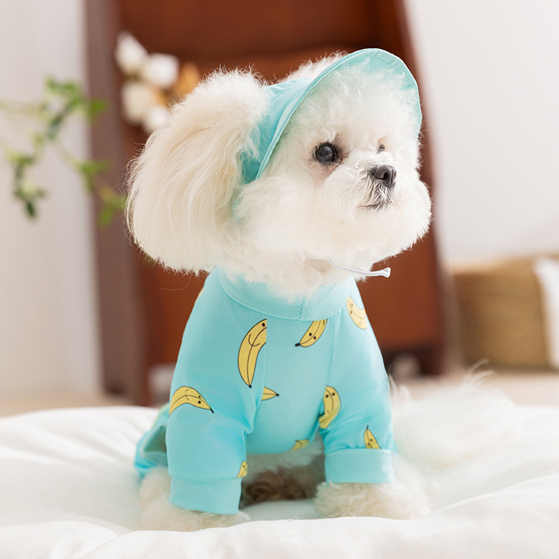 Primavera y verano perro fruta impresión completa protección solar de cuatro patas ropa fresca ropa de protección solar para exteriores de peluche ropa de perro para gatos