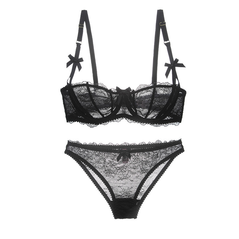 Lace Bra Set For Large Breasts, Ultra-thin Gathering Support_voghion.com