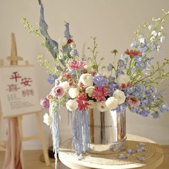 Mirror silver round two hug bucket metal texture DIY eternal flower flower arrangement vase flower gift box