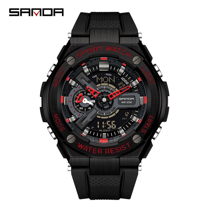 SANDA nueva lámpara de elevación de la mano reloj electrónico multifunción Deportes impermeable reloj de alarma reloj de los hombres 3170